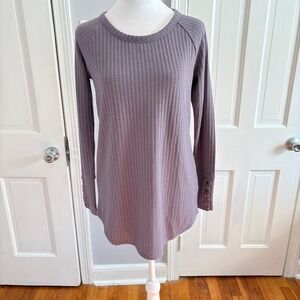 Chasor Womens Small Purple Waffle Knit Thermal Long Sleeve Top Button Cuff